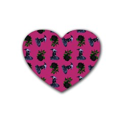 Gothic Girl Rose Pink Pattern Rubber Coaster (heart)  by snowwhitegirl