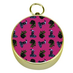 Gothic Girl Rose Pink Pattern Gold Compasses by snowwhitegirl