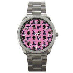 Gothic Girl Rose Light Pink Pattern Sport Metal Watch by snowwhitegirl