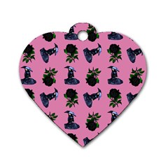 Gothic Girl Rose Light Pink Pattern Dog Tag Heart (one Side) by snowwhitegirl