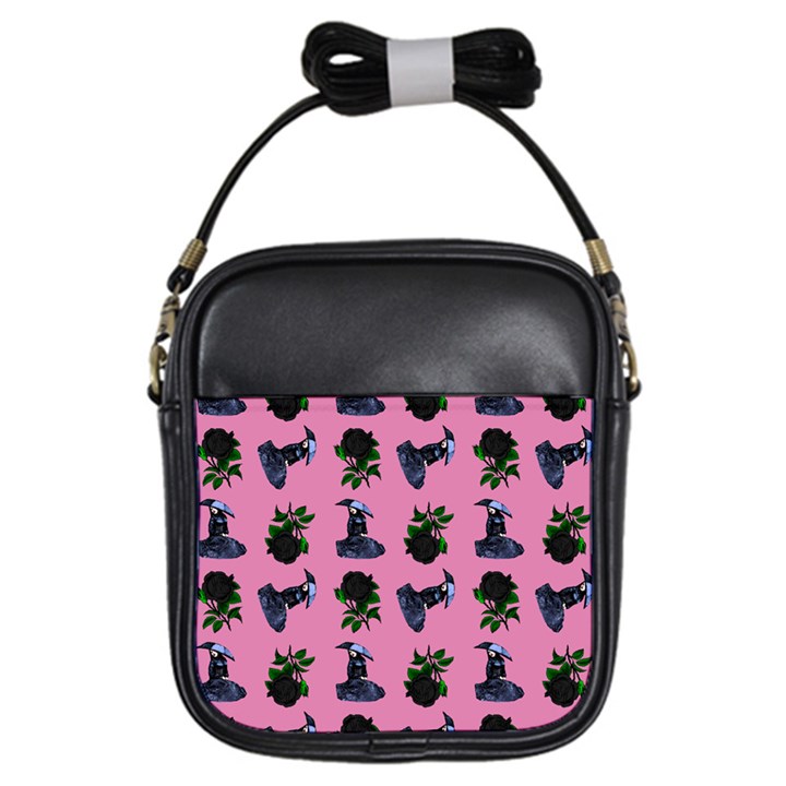 Gothic Girl Rose Light Pink Pattern Girls Sling Bag