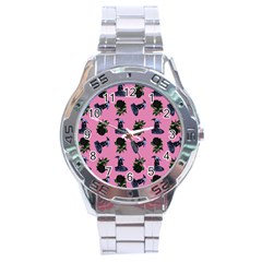 Gothic Girl Rose Light Pink Pattern Stainless Steel Analogue Watch by snowwhitegirl