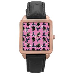 Gothic Girl Rose Light Pink Pattern Rose Gold Leather Watch  by snowwhitegirl