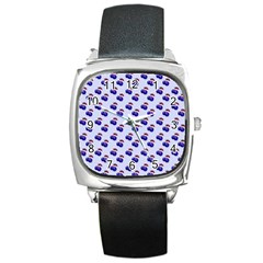 Retro Blue Cherries Square Metal Watch