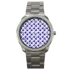 Retro Blue Cherries Sport Metal Watch