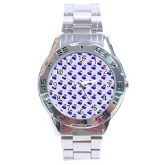 Retro Blue Cherries Stainless Steel Analogue Watch