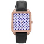 Retro Blue Cherries Rose Gold Leather Watch  Front