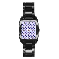 Retro Blue Cherries Stainless Steel Barrel Watch