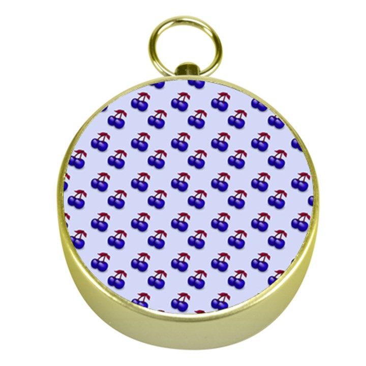 Retro Blue Cherries Gold Compasses