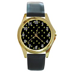 Peeled Banana On Black Round Gold Metal Watch by snowwhitegirl