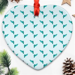 Blue Parrot Pattern Yellow Plaid Flannel Heart Ornament (two Sides) by snowwhitegirl