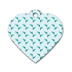 Blue Parrot Pattern Yellow Plaid Flannel Dog Tag Heart (two Sides) by snowwhitegirl