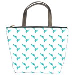 Blue Parrot Pattern Yellow Plaid Flannel Bucket Bag Front