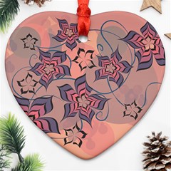 Flowers Orange Purple Warm Heart Ornament (two Sides) by Bajindul