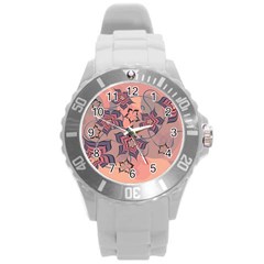 Flowers Orange Purple Warm Round Plastic Sport Watch (l) by Bajindul