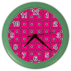 Pink Pattern Squares Color Wall Clock