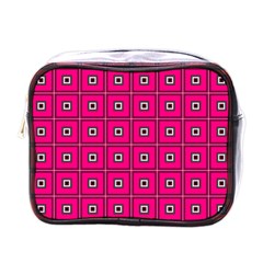 Pink Pattern Squares Mini Toiletries Bag (one Side)