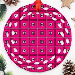 Pink Pattern Squares Round Filigree Ornament (two Sides)