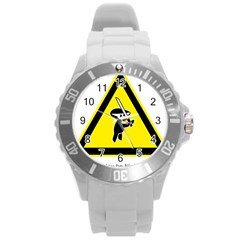 Ninja Signs Symbols Sword Fighter Round Plastic Sport Watch (l) by Sudhe