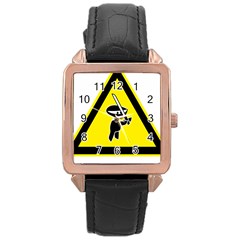 Ninja Signs Symbols Sword Fighter Rose Gold Leather Watch  by Sudhe