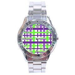 Plaid Waffle Gingham Stainless Steel Analogue Watch by HermanTelo