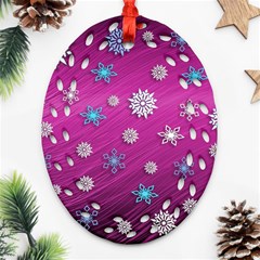 Snowflakes Winter Christmas Purple Oval Filigree Ornament (two Sides)