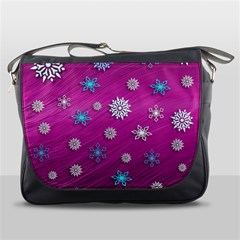 Snowflakes Winter Christmas Purple Messenger Bag by HermanTelo