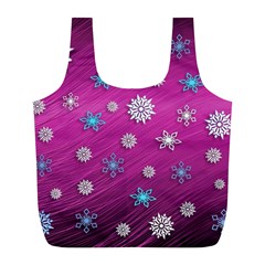 Snowflakes Winter Christmas Purple Full Print Recycle Bag (l) by HermanTelo