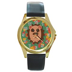 Hedgehog Animal Cute Cartoon Round Gold Metal Watch by Sudhe