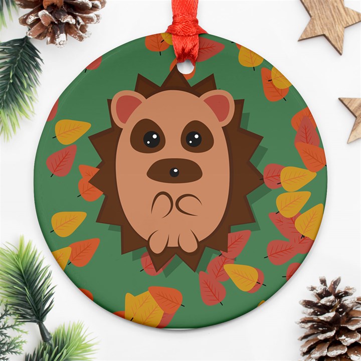 Hedgehog Animal Cute Cartoon Round Ornament (Two Sides)