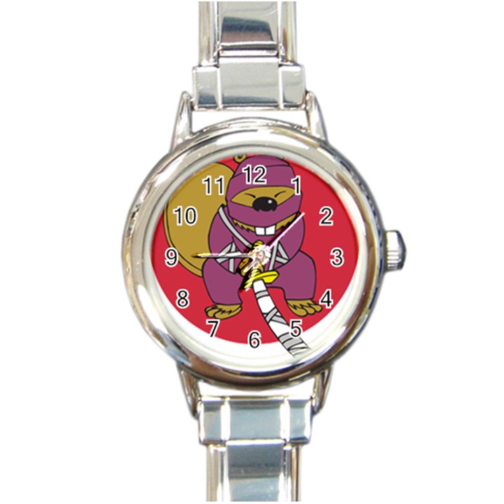 Ninja Beaver Animal Humor Joke Round Italian Charm Watch