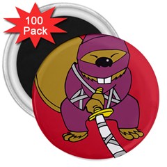 Ninja Beaver Animal Humor Joke 3  Magnets (100 Pack) by Sudhe