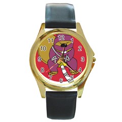 Ninja Beaver Animal Humor Joke Round Gold Metal Watch by Sudhe