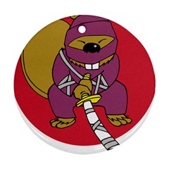 Ninja Beaver Animal Humor Joke Round Ornament (two Sides) by Sudhe