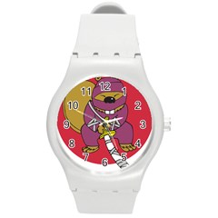 Ninja Beaver Animal Humor Joke Round Plastic Sport Watch (m) by Sudhe