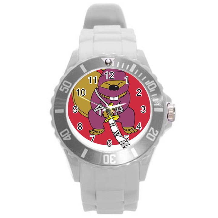 Ninja Beaver Animal Humor Joke Round Plastic Sport Watch (L)