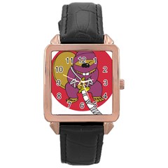 Ninja Beaver Animal Humor Joke Rose Gold Leather Watch  by Sudhe