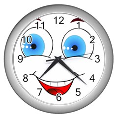 Smiley Face Laugh Comic Funny Wall Clock (silver) by Sudhe