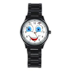 Smiley Face Laugh Comic Funny Stainless Steel Round Watch by Sudhe