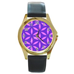 Purple Round Gold Metal Watch