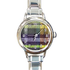 Yellow Plaid Flannel Round Italian Charm Watch by snowwhitegirl