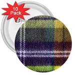 Yellow Plaid Flannel 3  Buttons (10 pack)  Front