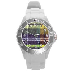 Yellow Plaid Flannel Round Plastic Sport Watch (l) by snowwhitegirl