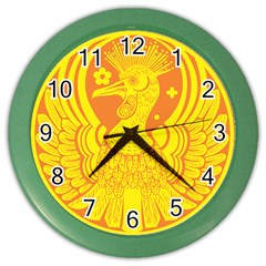 Phoenix Bird Legend Coin Fire Color Wall Clock by Sudhe