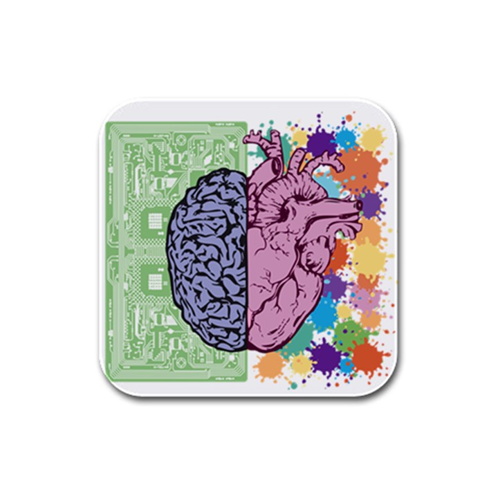 Brain Heart Balance Emotion Rubber Square Coaster (4 pack) 