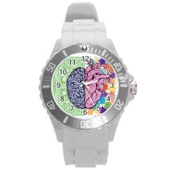 Brain Heart Balance Emotion Round Plastic Sport Watch (l) by Sudhe