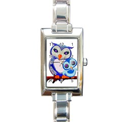 Owl Mother Owl Baby Owl Nature Rectangle Italian Charm Watch by Sudhe