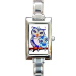 Owl Mother Owl Baby Owl Nature Rectangle Italian Charm Watch Front