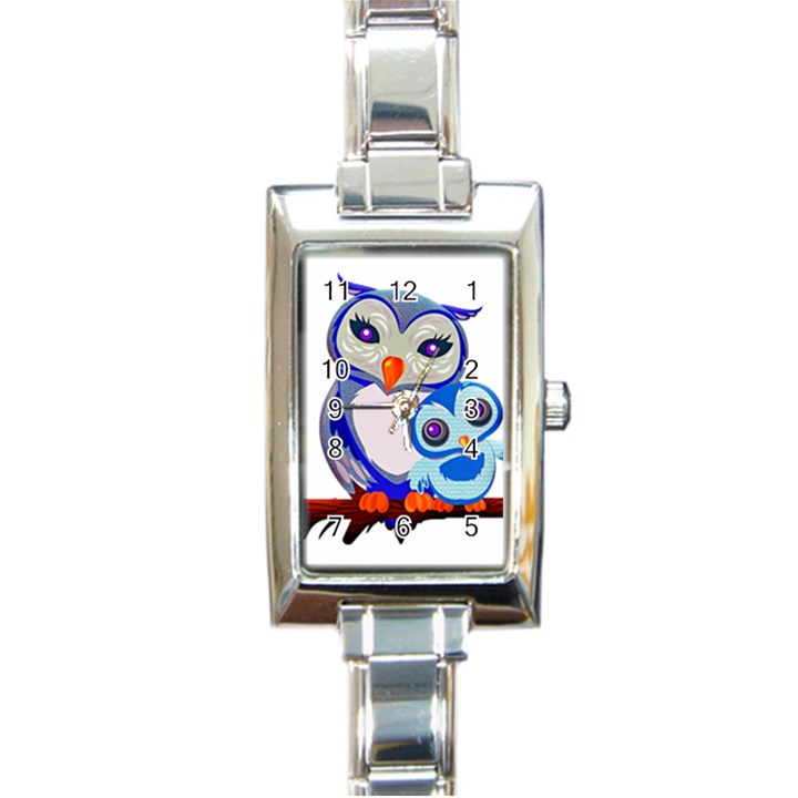 Owl Mother Owl Baby Owl Nature Rectangle Italian Charm Watch