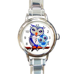 Owl Mother Owl Baby Owl Nature Round Italian Charm Watch by Sudhe